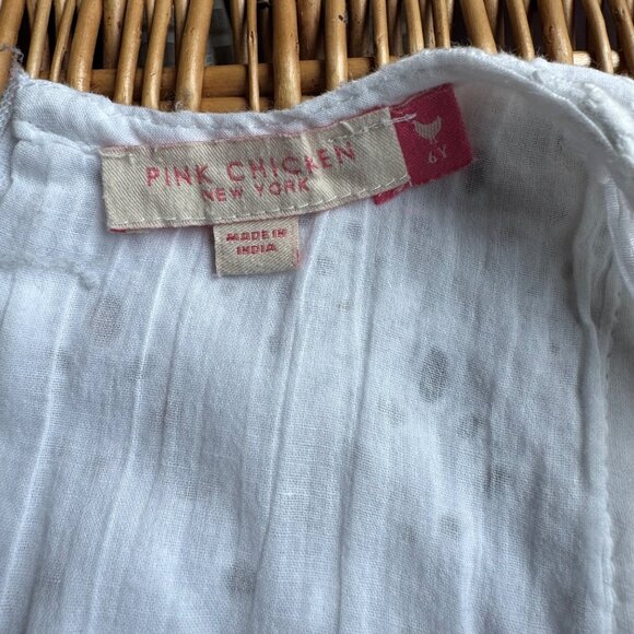 PINK CHICKEN White Eyelet Dress Girls 6 Tiered Sleeveless Boho Fringe Hem Cotton - Picture 5 of 6